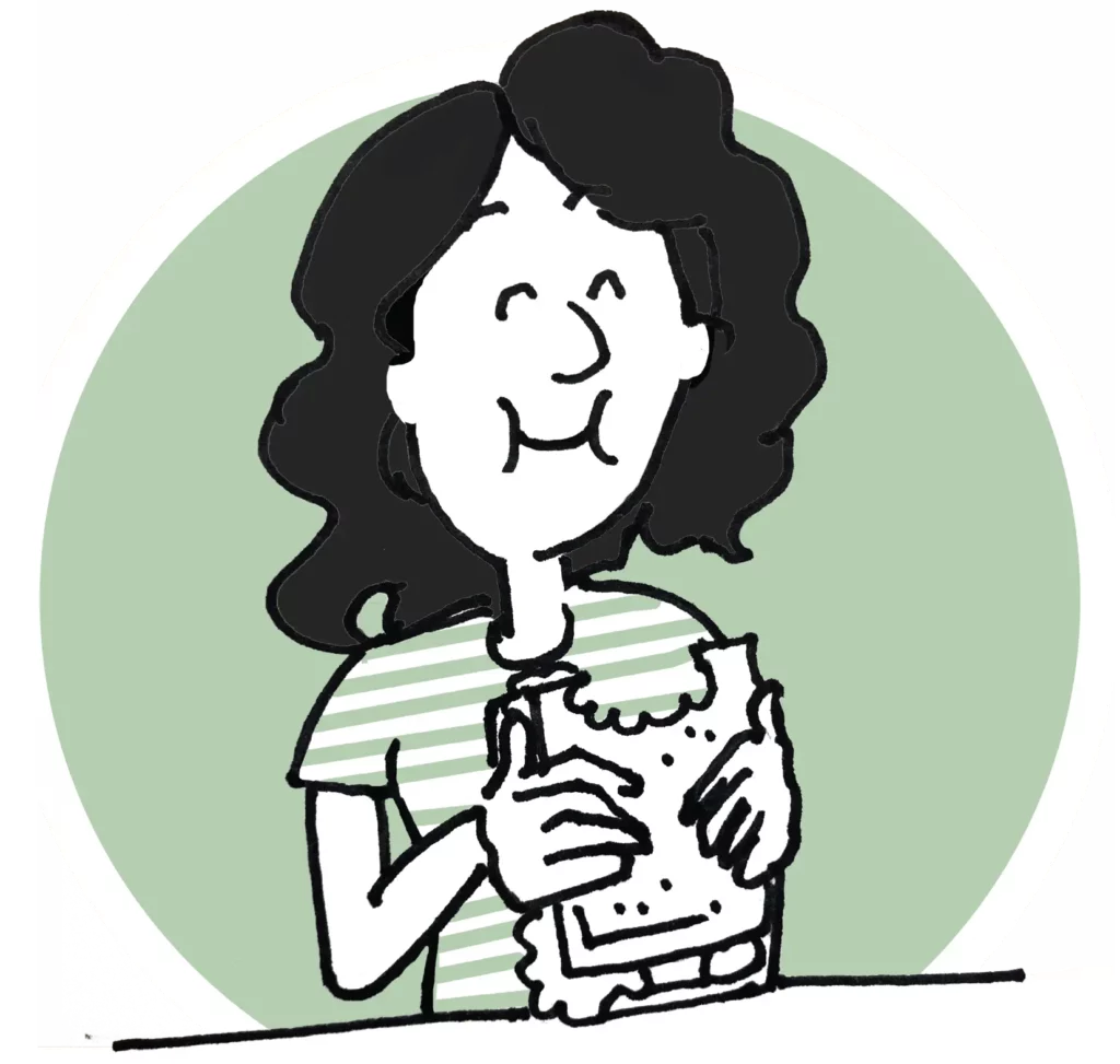 illustration of a girl in a striped top eating a sandwich