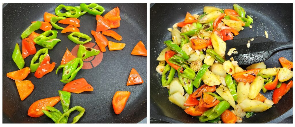 Cajun style sweet potato hash with bell peppers and garlic