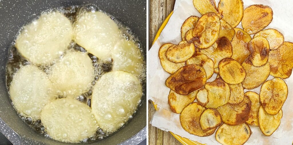 honey butter chips potato slices shallow fried and draining