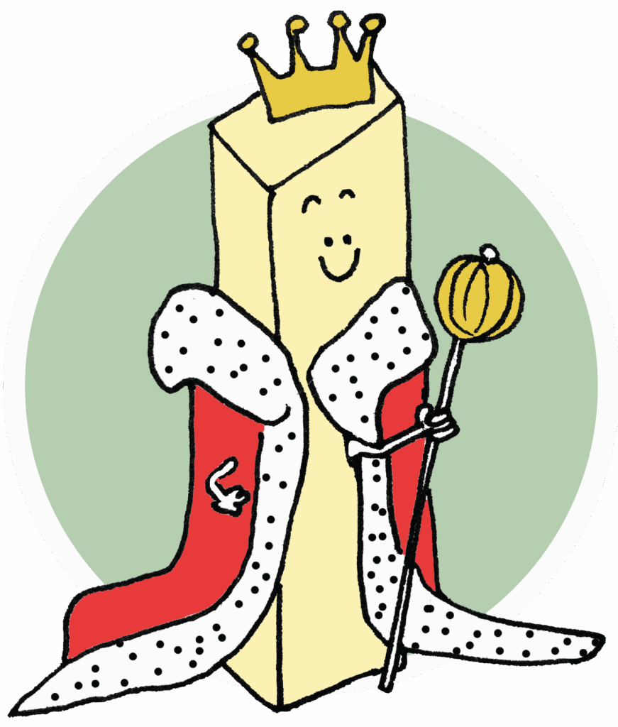 illustration of a stick of butter in a king outfit