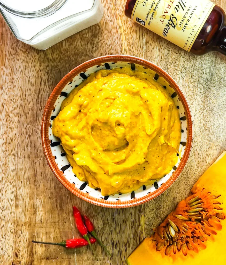 creamy mashed pumpkin with vanilla in a bowl