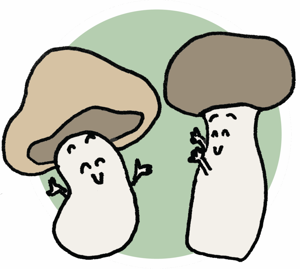 illustration of happy mushrooms greeting each other